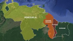 A área em disputa entre Venezuela e Guiana