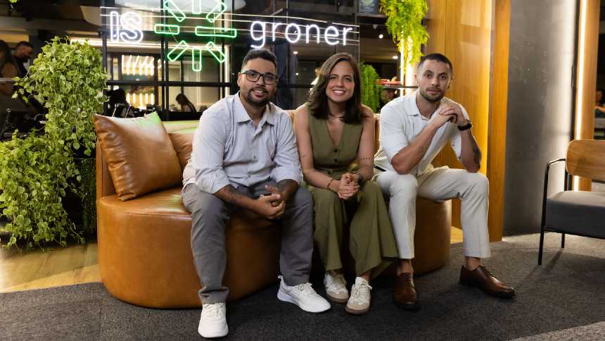 Os fundadores da Groner: Ronaldo Asevedo, Beatriz Macchi e Rodrigo Scheliga